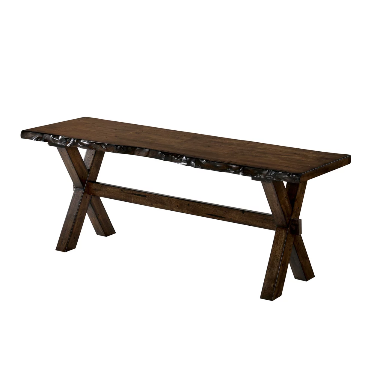 Transitional Style Solid Wood Bench with Trestle Base and Cross Legs , Brown- Saltoro Sherpi