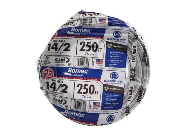 250 ft Roll 14-2 AWG NM-B Gauge Indoor Electrical Copper Wire Ground Romex Cable 28827455