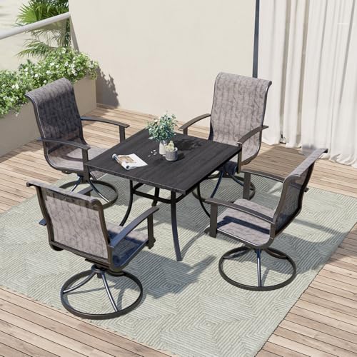 Grand patio 7-Piece Patio Dining Set for 6, Outdoor Dining Set with Swiviel Patio Chairs & 1 Rectangular Woodgrain Dining Table with Umbrella Hole