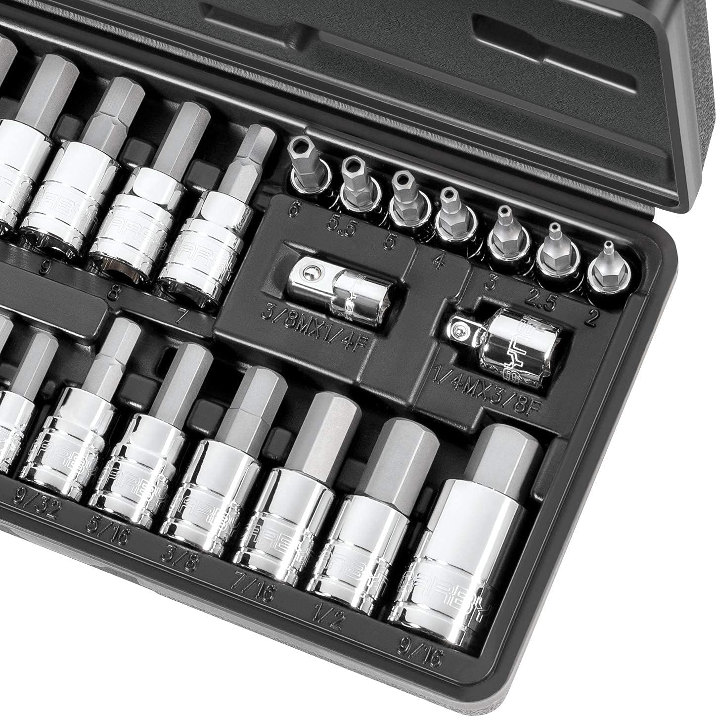 CARBYNE Tamper-Proof Hex Bit Socket Set - 28 Piece, SAE & Metric, S2 Steel | 1/4", 3/8" & 1/2" Drive