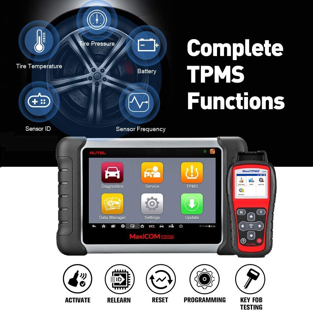 Autel MaxiCOM MK808 OBD2 Diagnostic Scan Tool with TPMS Tool TS408 for All System and Service Functions Including Oil Reset, EPB, BMS, SAS, DPF