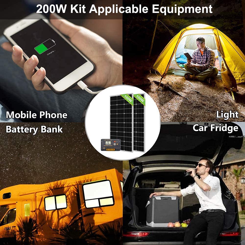 ECO-WORTHY 200 Watts Solar Panel Kit 12 Volt/24 Volt for RV, Camper, Vehicle, Caravan and Any Other Off Grid Applications…