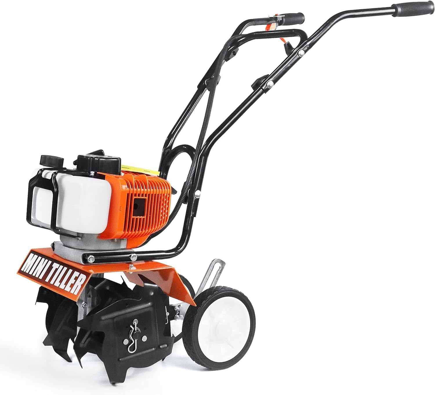 NEOTEC Mini Tiller Cultivator, 52cc 2 Stroke Gas Powered 4 Premium Steel Adjustable Forward Rotating Tines