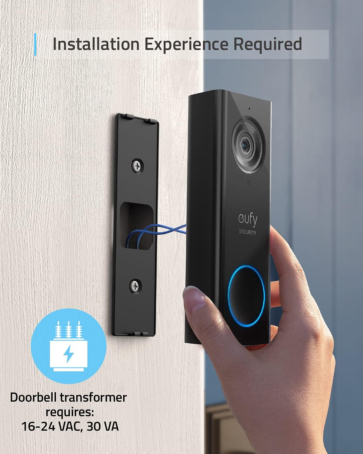 eufy Security, Wi-Fi Video Doorbell, HD 1080p-Grade, No Monthly Fee, Local Storage, Human Detection, Wireless Chime