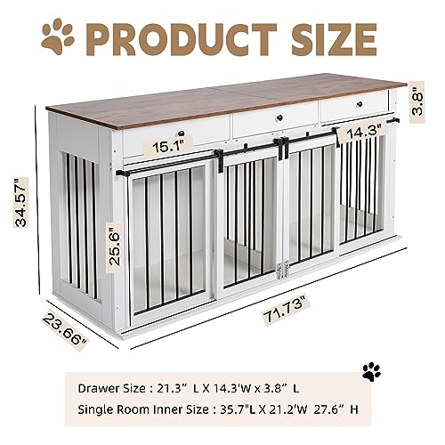 Sunseen Dog Crate Furniture Large Breed Wooden Dog Kennel with Room Divider & 3 Drawer
