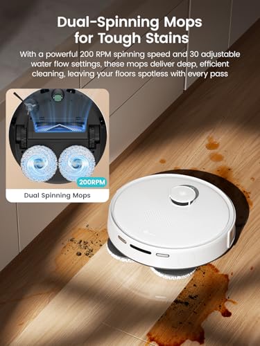 Lefant M3 Robot Vacuum, Robot Vacuum and Mop, 12000Pa Suction, Anti-Tangle Brushes, Dual Spinning Mop, Auto Mop Washing, Drying, Self-Emptying