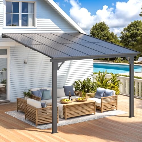 AECOJOY 10&rsquo; x 10&rsquo; Gazebo, Wall Mounted Gazebos Pergola on Clearance, Outdoor Patio Lean to Gazebo Awnings for Deck, Porch