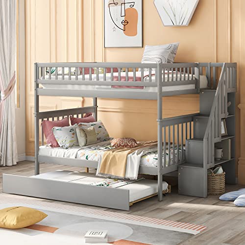 Harper & Bright Designs Twin Size Loft Bed with L-Shaped Desk and Stairs, Solid Wood Loft Bed Frame with Storage Drawers and Bookcase