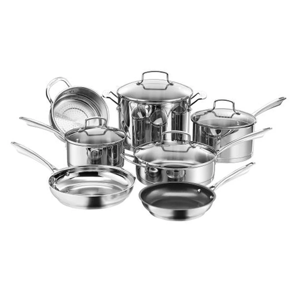 Cuisinart 89-11 Professional Series Stainless Steel Cookware 11 Piece Set Bundle with Cuisinart Wall Mounted Oval Cookware Rack Stainless Steel
