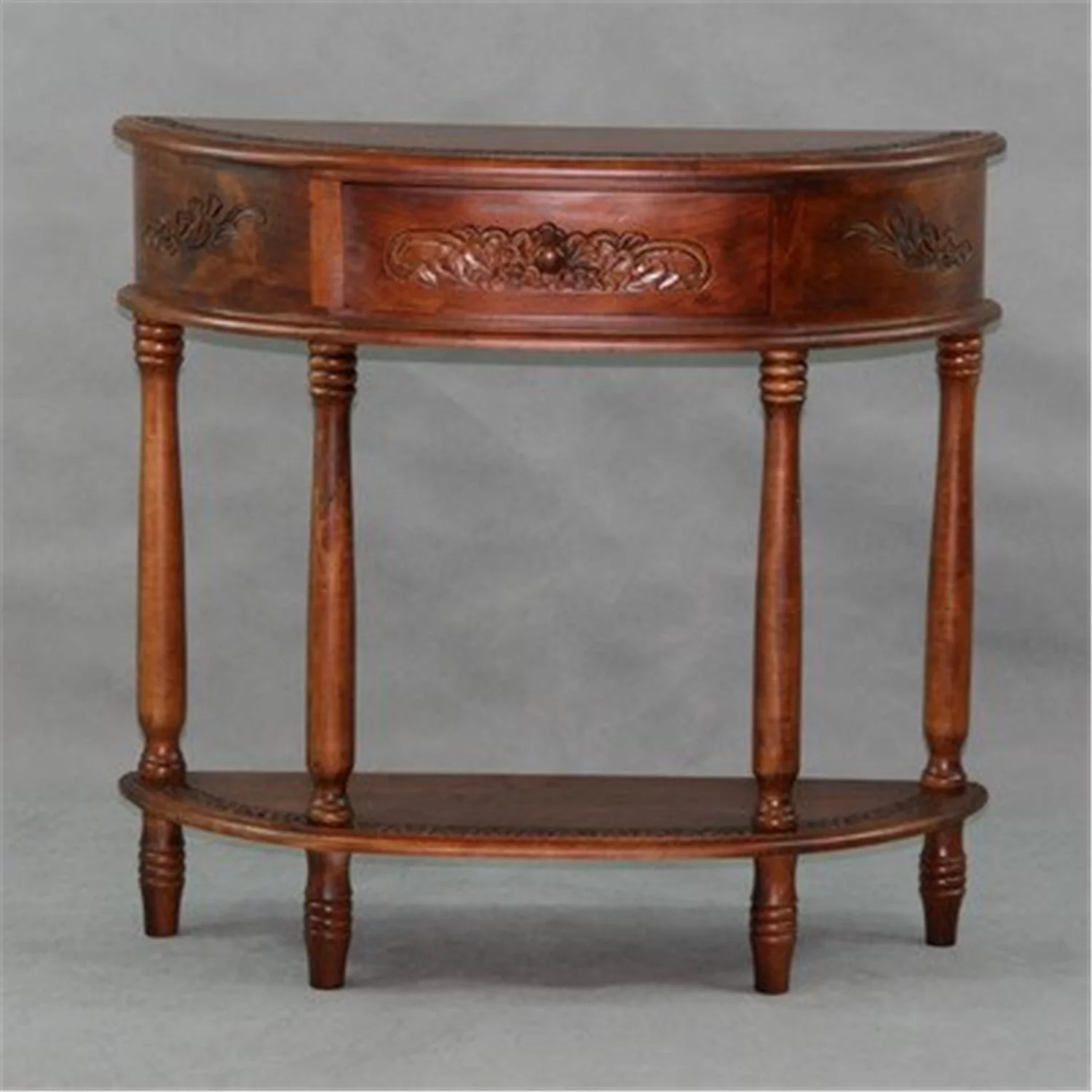 International Caravan, Inc Windsor Carved Wood Half-moon Hall Table - Walnut