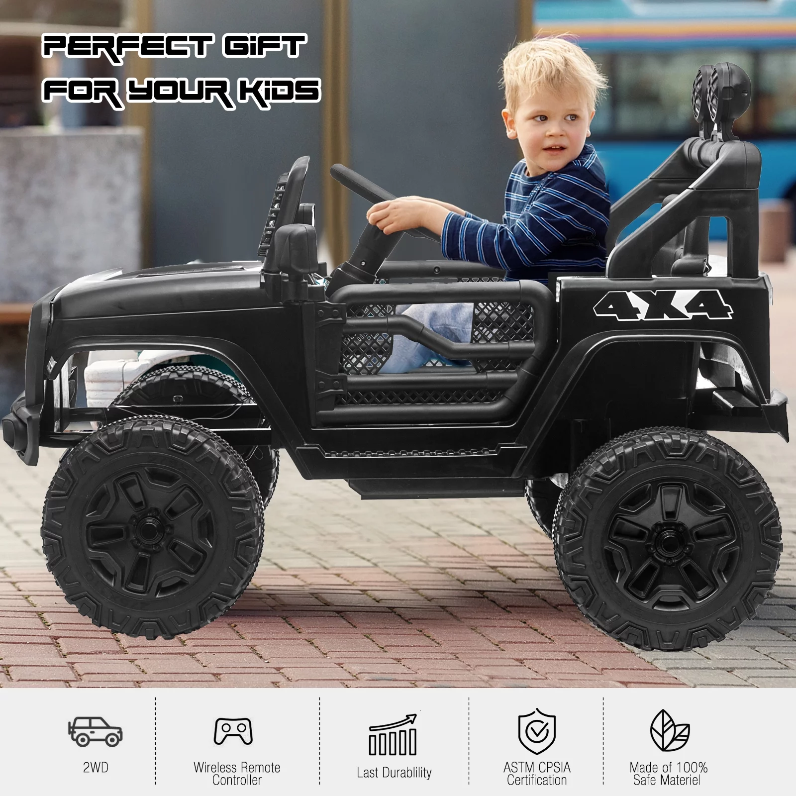 JOINATRE 12V Kids Ride On Car Truck, Battery Power Electric Car for Kids w/Parent Remote Control, 3 Speeds Ride on Toys with Suspension, LED Lights