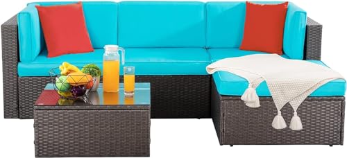 Shintenchi 6 Pieces Patio Furniture Sets Outdoor All-Weather Sectional Patio Sofa Set PE Rattan Manual Weaving Wicker Patio Conversation Set with