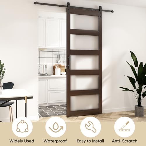 BARNSMITH 42in x 84in Glass Barn Door with 7FT Sliding Door Hardware Kit Included & Handle