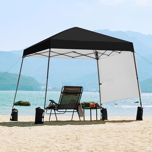 Topeakmart 10 x 10ft Pop-Up Canopy Tent, Portable Instant Shelter Tent with Sun Shade Wall, Outdoor Canopy with Bonus Backpack Bag for Family Trip