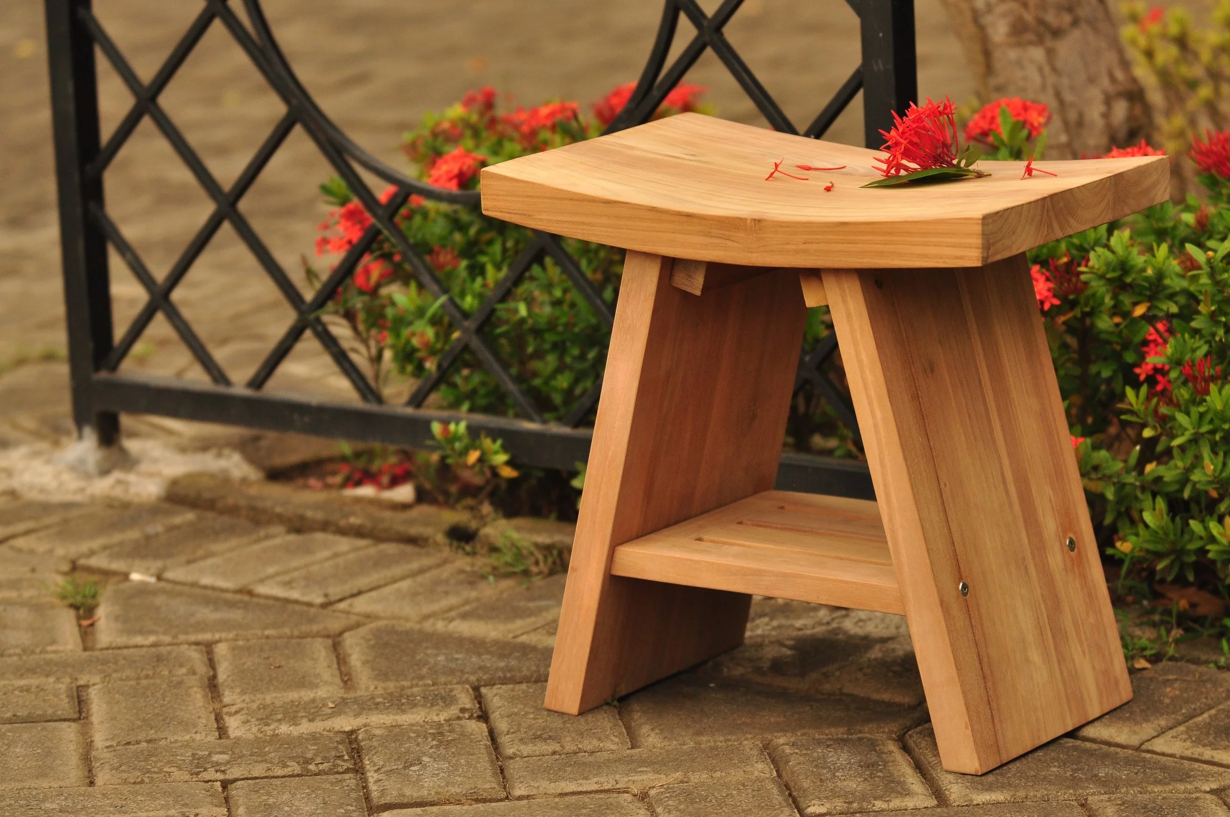 WholesaleTeak Outdoor Patio Grade-A Teak Wood Asian Shower Spa Bench Stool Outdoor Patio Garden (18"x12") #WMAXAS