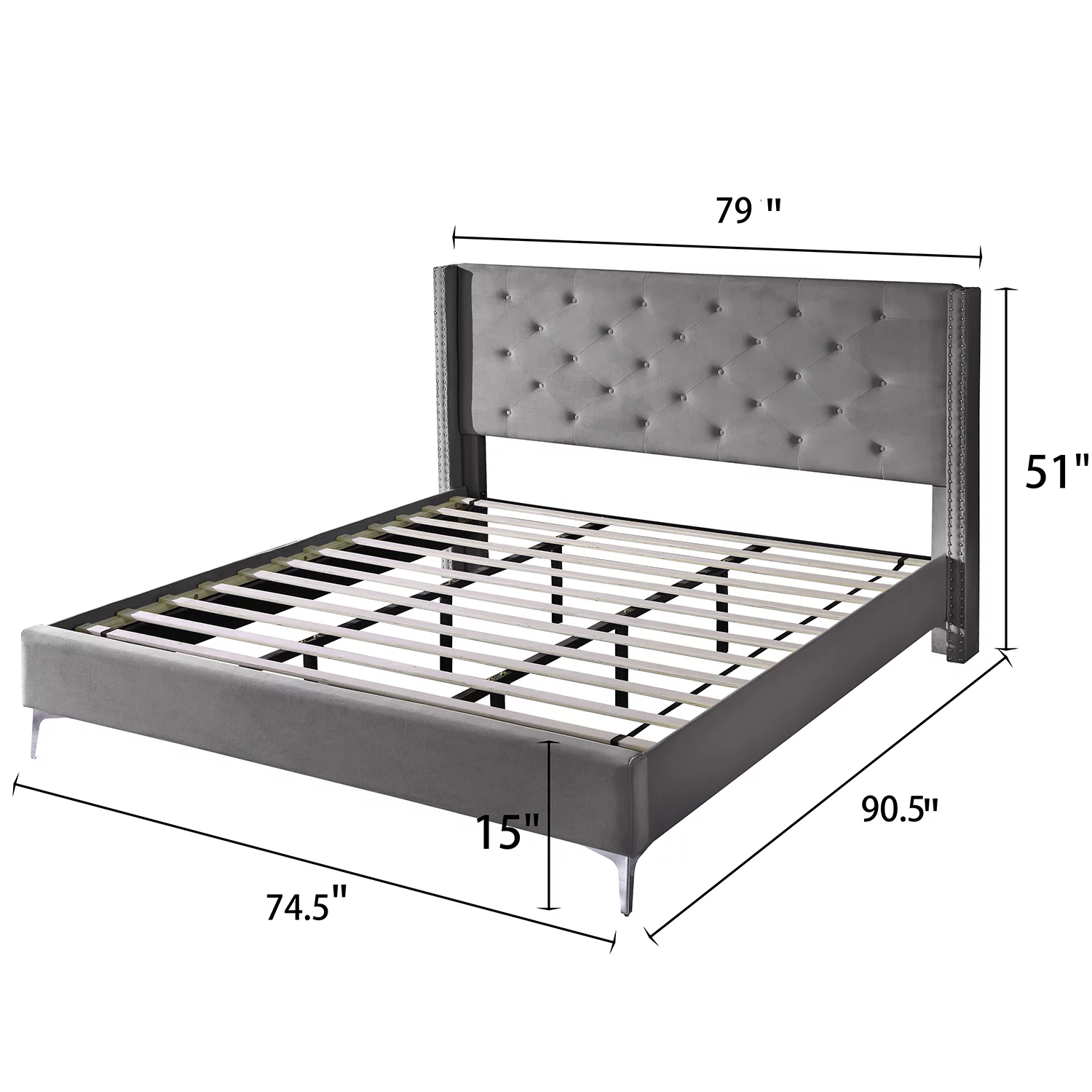 Morden Fort Wood Platform Bed Frame with Upholstered Headboard California King Gray