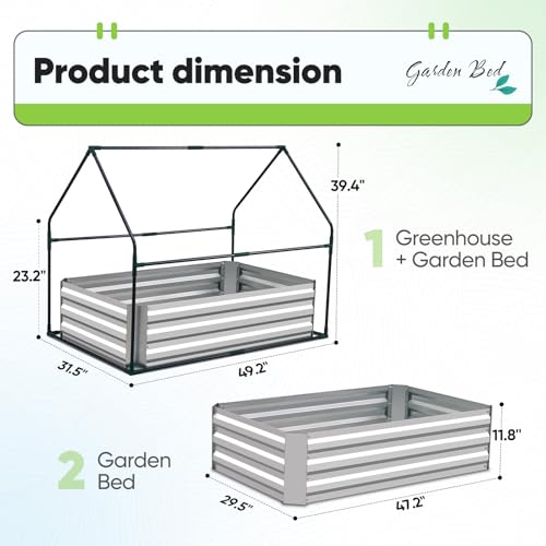 Quictent Raised Garden Bed Galvanized Raised Beds for Gardening Vegetables with Cover 8x4x1 ft Metal Planter Box Outdoor Use (Clear)