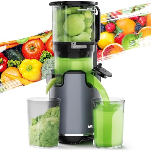Juicer Machines,Aeitto Cold Press Juicer with 5.3“ Extra Large Feed Chute for Whole Fruits & Vegetables, Juice Extractor Machine, Self Feeding