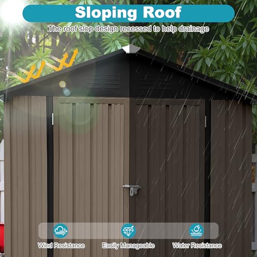 8x6 FT Outdoor Storage Shed, Metal Tool Shed with Lockable Doors, Peaked Roof & Frame Floor