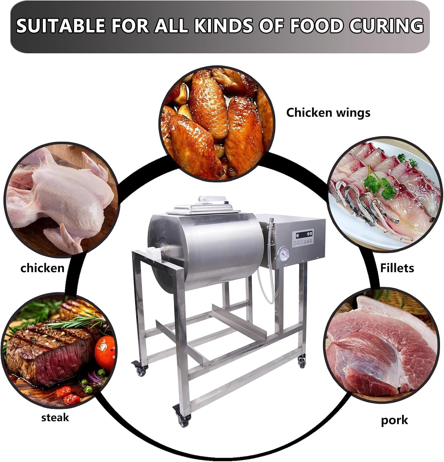 Hakka Commercial Meat Tumbler 90lb/45 liters - Vacuum Curing Machine for Jerky, Sausage, Bacon & More
