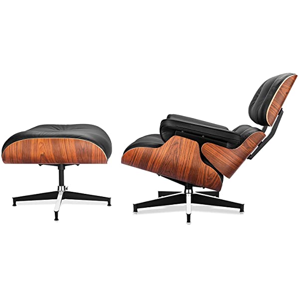 Mid Century Lounge Chair and Ottoman, Modern Chair Classic Design, Top Grain Leather Palisander Wood, Heavy Duty Base Support for Living Room, Study