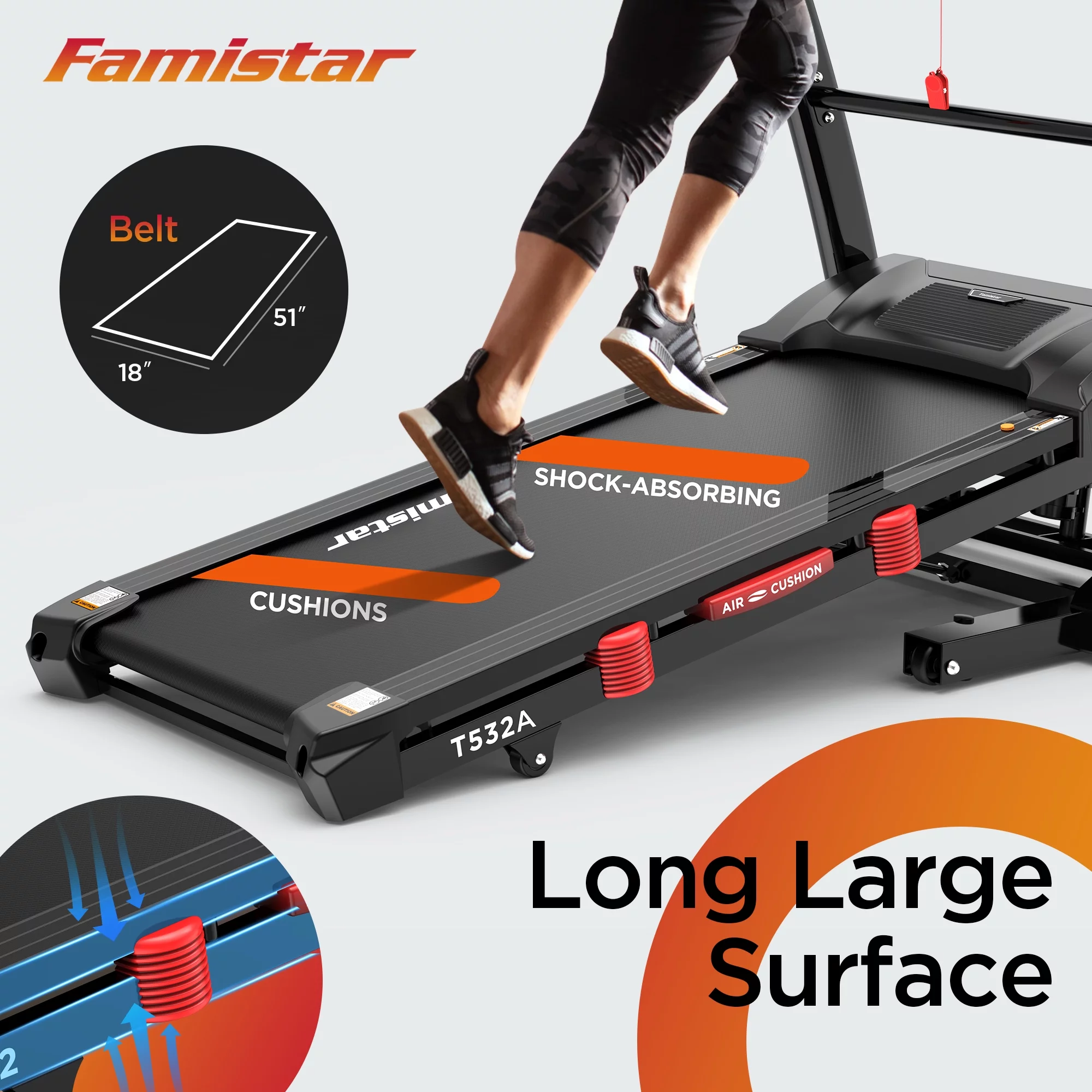 Famistar 4.5HP Portable Folding Treadmill 300 LB Capacity for Home w/ 15-Level Auto Incine, Smart APP Control, HiFi Stereo Bluetooth Speakers