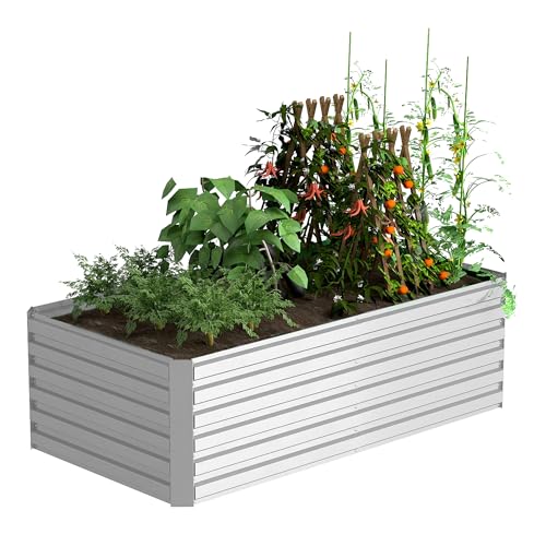 FOOWIN 2pcs 8x4x2ft Galvanized Raised Garden Bed, Planter Raised Garden Boxes Outdoor, Large Metal Raised Beds for Gardening