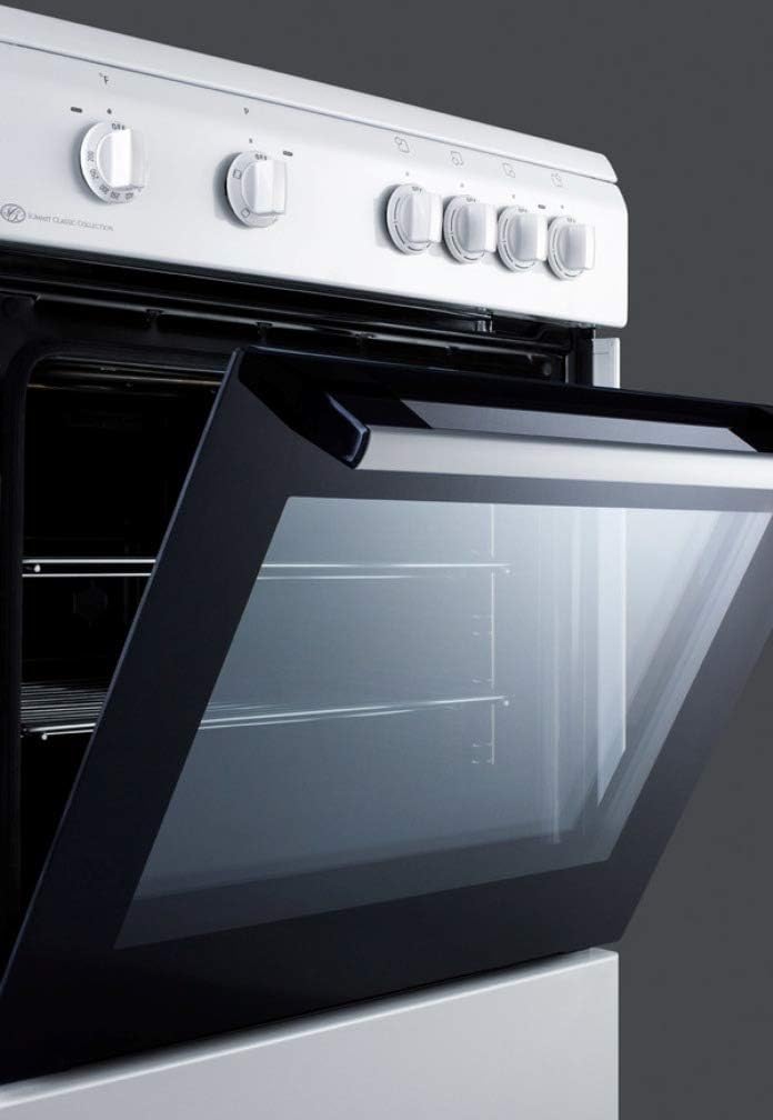 Summit CLRE24WH 24"" Electric Slide-in Range with Smooth Ceramic Glass Top Storage Drawer Waist-High Broiler 4 Cooking Zones and Interior Light in