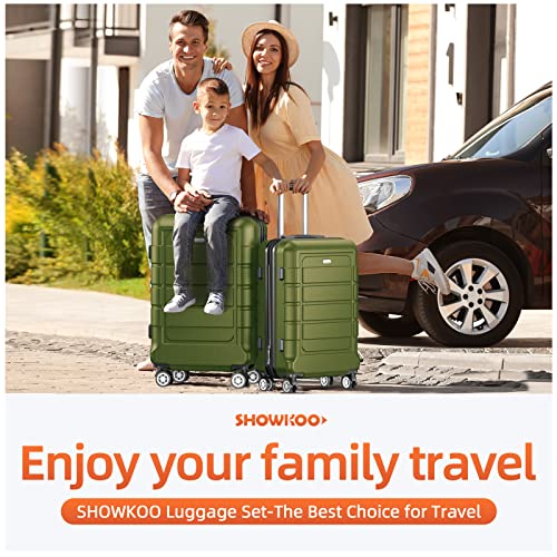 SHOWKOO Luggage Sets Expandable PC+ABS Durable Suitcase Double Wheels TSA Lock Black