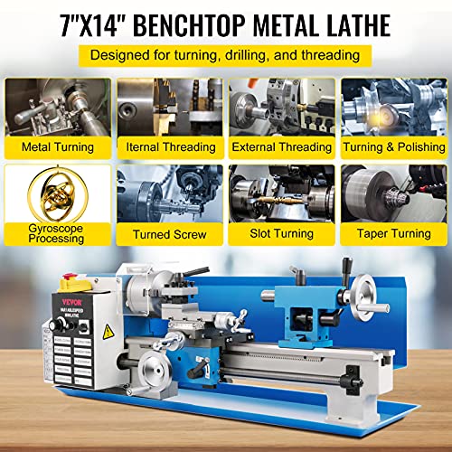 VEVOR Mini Metal Lathe, 7"x14", 550W Variable Speed 2250 RPM Metal Lathe