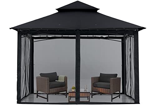 MASTERCANOPY Outdoor Garden Gazebo for Patios with Stable Steel Frame and Netting Walls (11x11,Dark Gray)