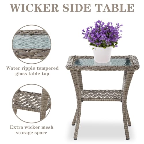 Patio Wicker Chairs Swivel Rocker - Outdoor Swivel Rocking Chairs Set of 2 with Rattan Side Table