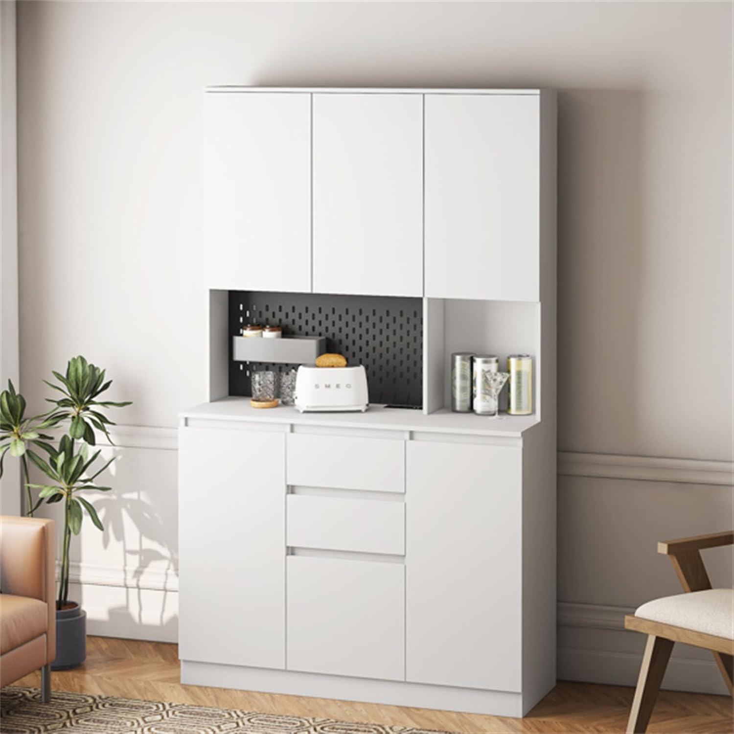 74" Kitchen Pantry Cabinet with Charging Station,Freestanding Buffet Cupboards Sideboard with Drawer