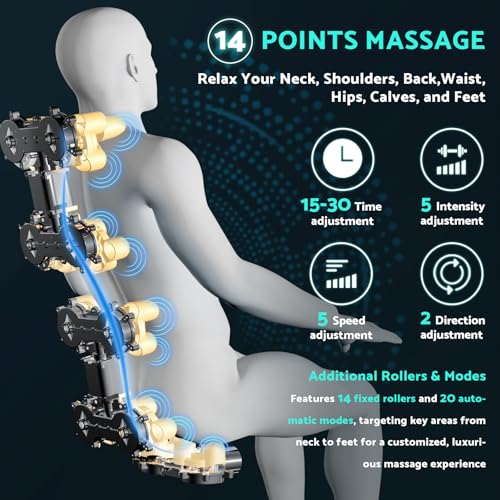 Massage Chair, Zero Gravity Full Body Massage Chair Extra Large Shiatsu Recliner w/ 14 Massage Points, Lumbar & Calf Heating, 20 Auto Modes