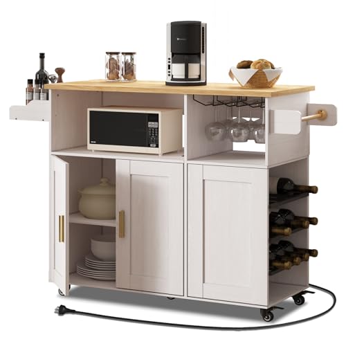 Rolling Mobile Kitchen Island Cart with Desktop Drop Leaf Countertop, Island Table Storage with 5 Wheels