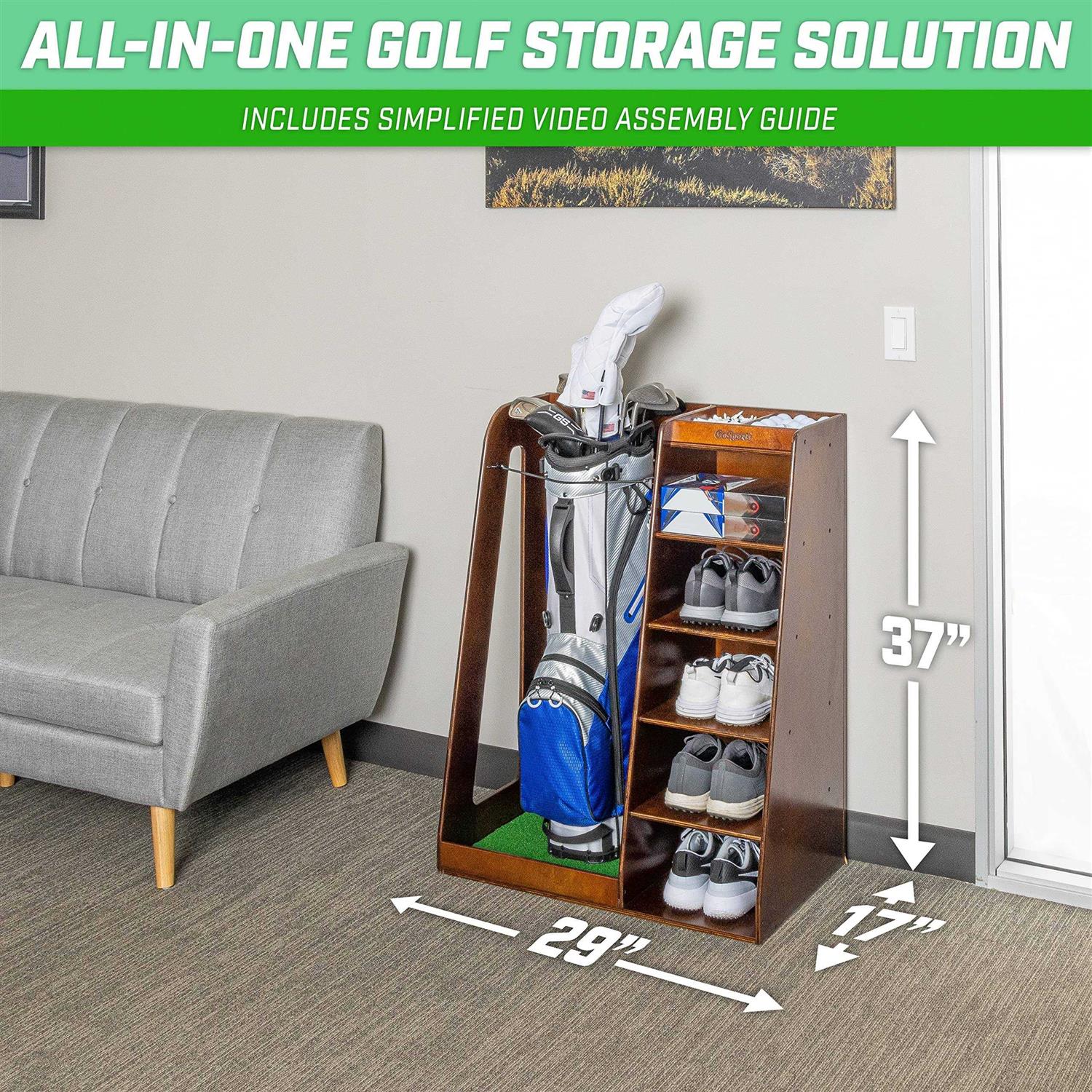 GoSports Premium Wooden Golf Bag Organizer and Storage Rack - Sports Supplies Online Store