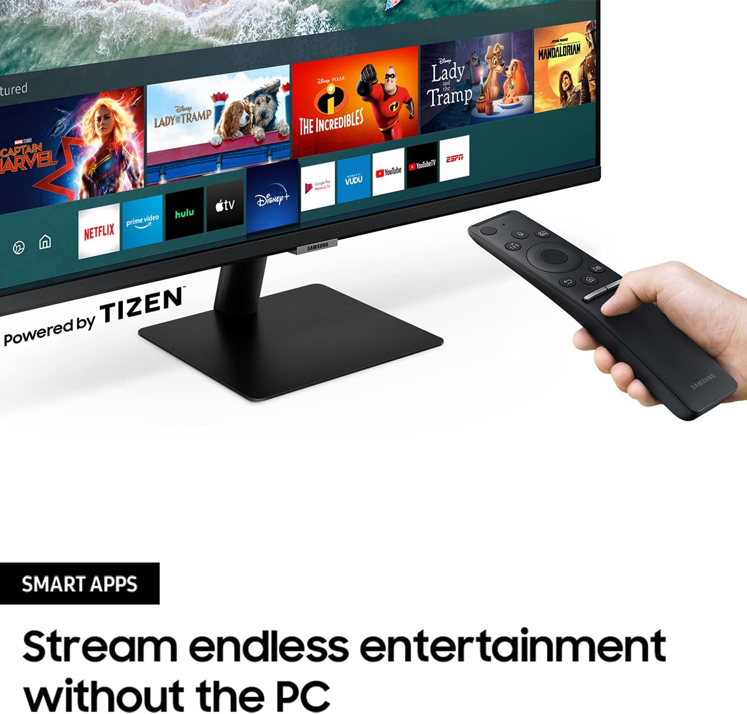 SAMSUNG 32-inch 4K UHD Smart Monitor with Adaptive Picture, Ultrawide Game View, Built-In Speakers, Remote, HDMI, USB-C, 2021 Model LS32AM702UNXZA