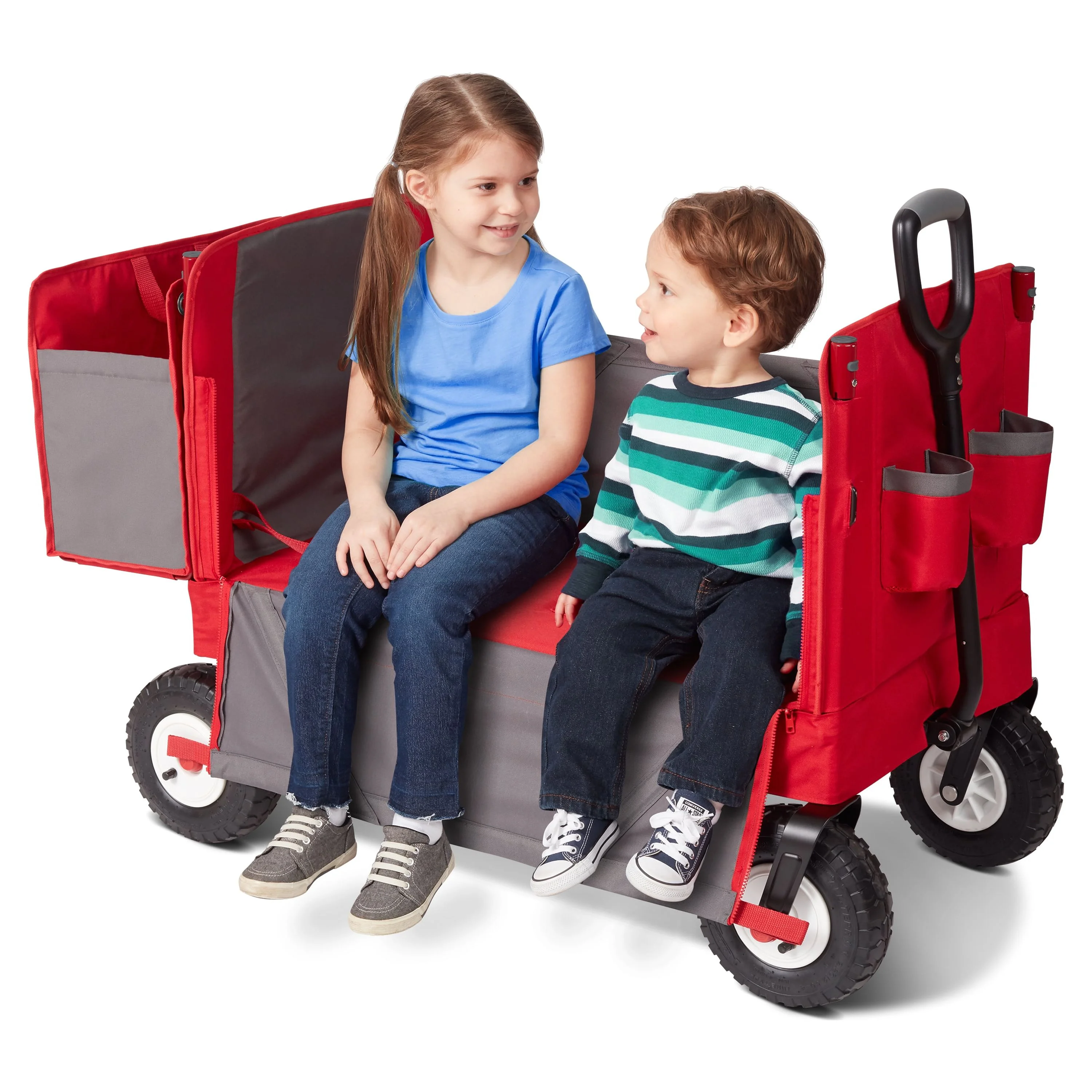 Radio Flyer, 3-in-1 All-Terrain EZ Fold Wagon with Canopy, Red and Gray, Air Tires