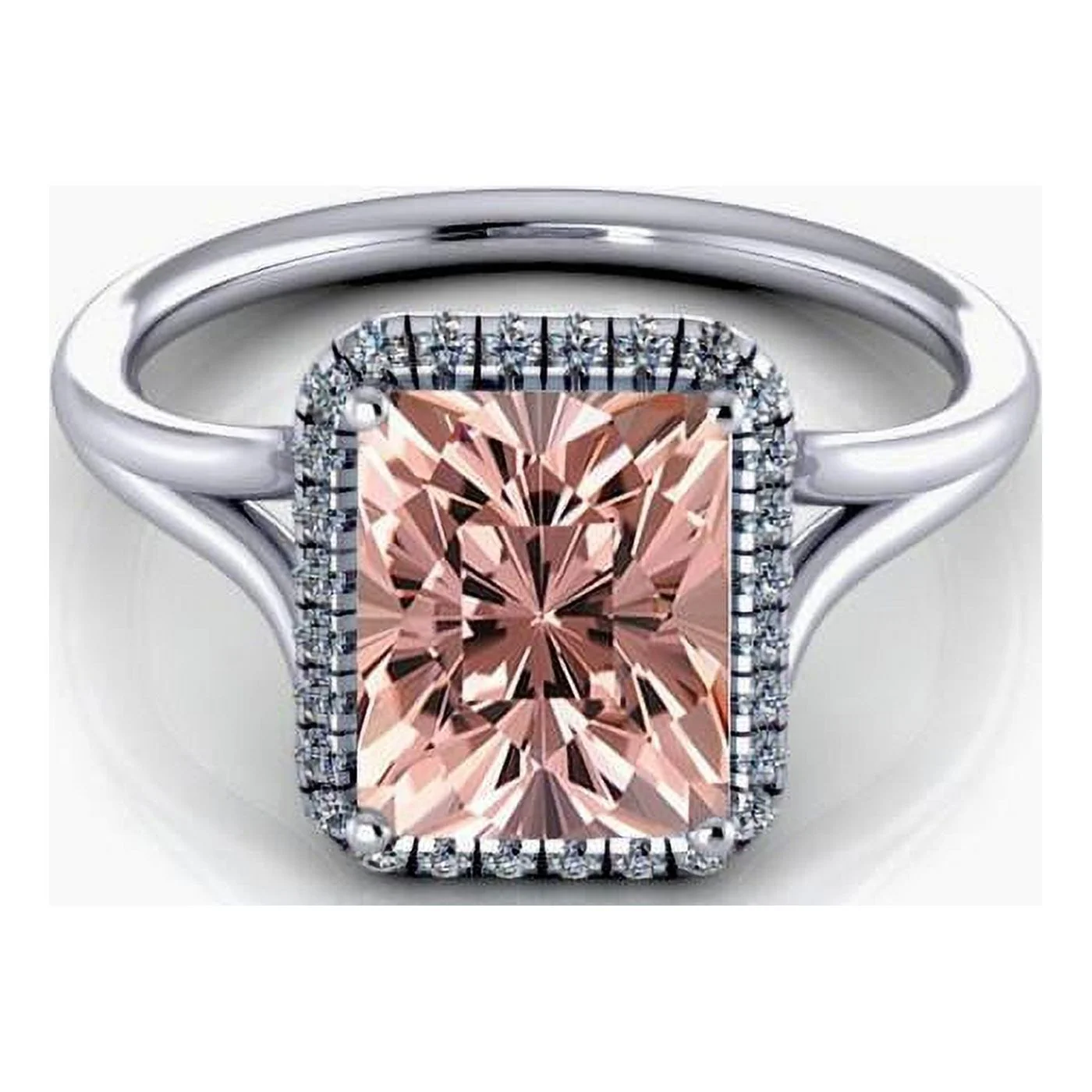 1.75 Carat 7x5mm Emerald Cut Morganite Bridal Set with Diamond Moissanites with 18k Gold Plating