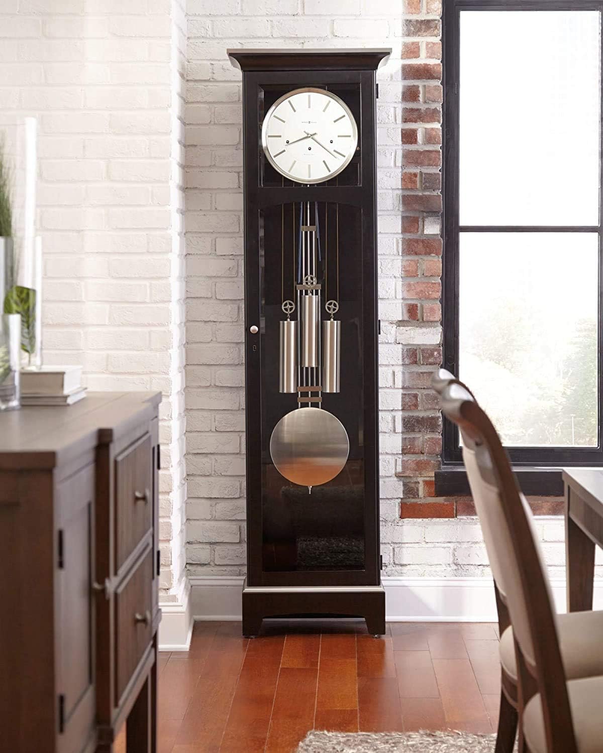 Howard Miller Urban III Floor Clock 660-125 – Black Satin Finish, Vertical Grandfather Home Decor, Cable-Driven Single-Chime Movement