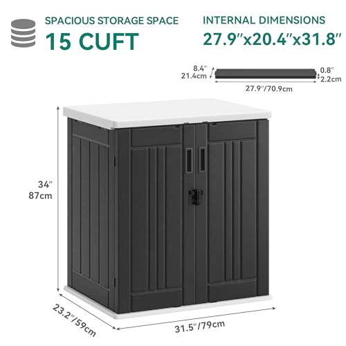 YITAHOME Outdoor Storage Cabinet with 2 Shelves, Waterproof Resin Horizontal Tool Shed, Lockable 15 cu. ft. Storage Shed for Patio, Garden, Yard