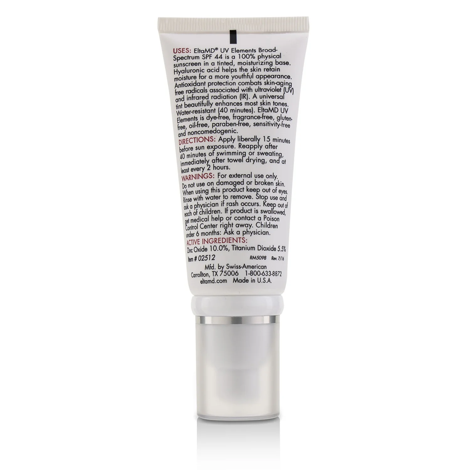 EltaMD UV Elements Moisturizing Physical Tinted Facial Sunscreen SPF 44 - For All Skin Types & Post-Procedure Skin (Unboxed) 57g/2oz