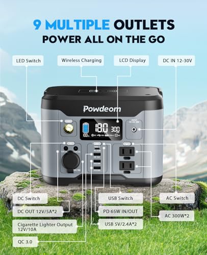 300W Portable Power Station, 296Wh Power Bank with AC Outlet, Solar Generator Laptop Charger, Battery Backup Power Supply for Camping, Outdoors
