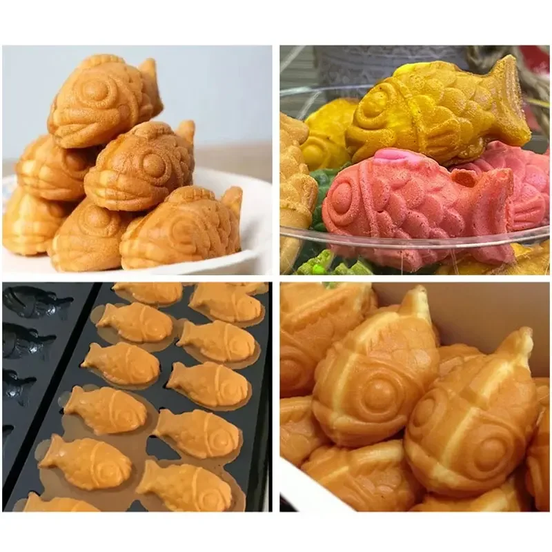 Commercial Waffle Maker Fish Shape Waffle Machine  with 14pcs Mini Fish Electric Taiyaki pancake  Machine Closed Mouth Fish Waffle Maker