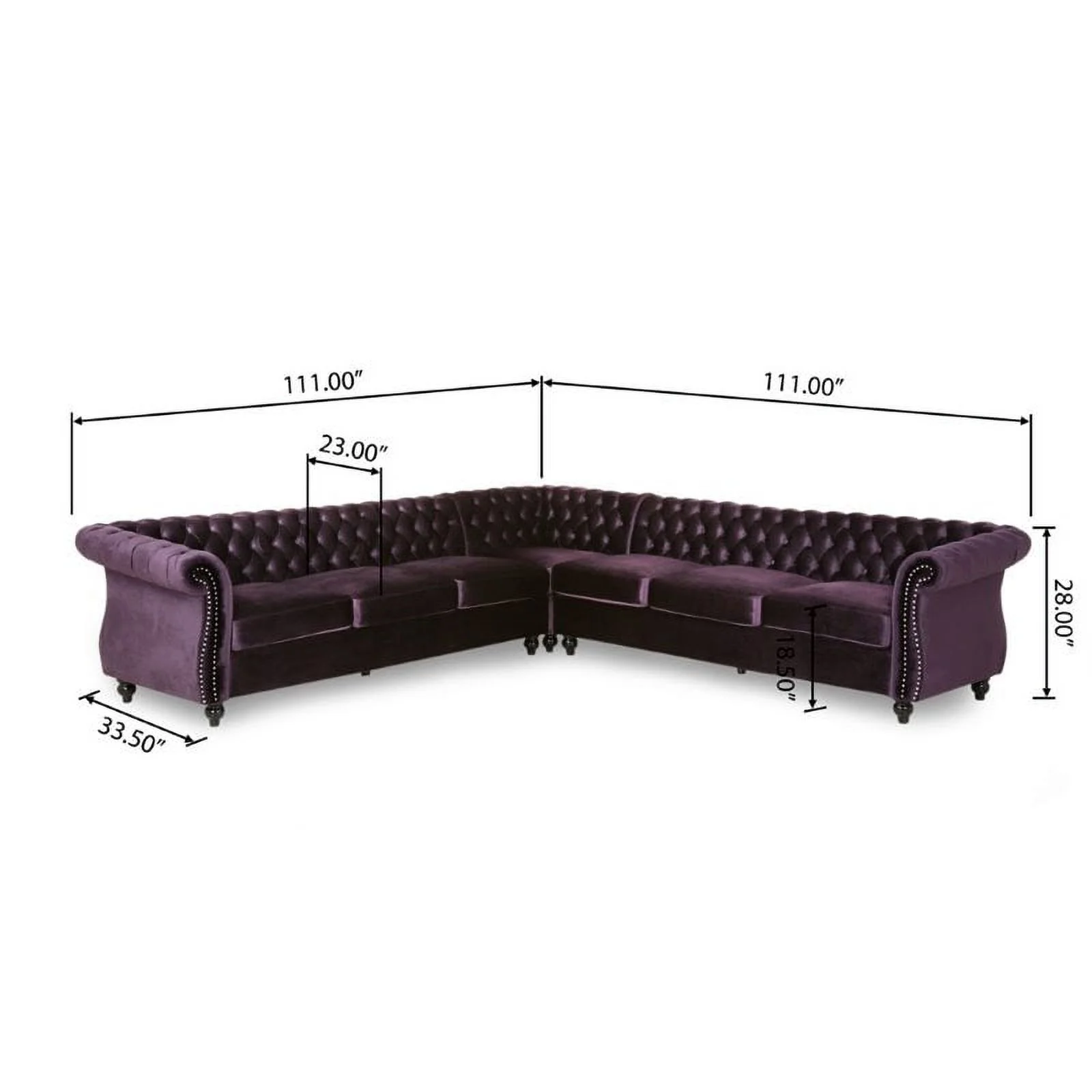 Pemberly Row 7 Seat Velvet Tufted Chesterfield Sectional in Blackberry