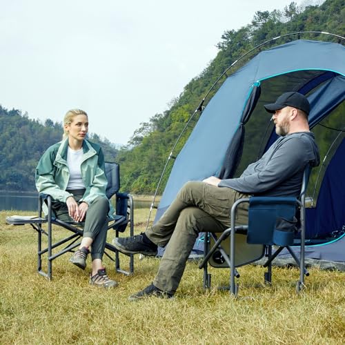 TIMBER RIDGE Folding Rocking Camping Chair, 400lbs Capacity Portable Oversized Outdoor Rocker with Hard Armrests, Cup Holder & Side Pocket