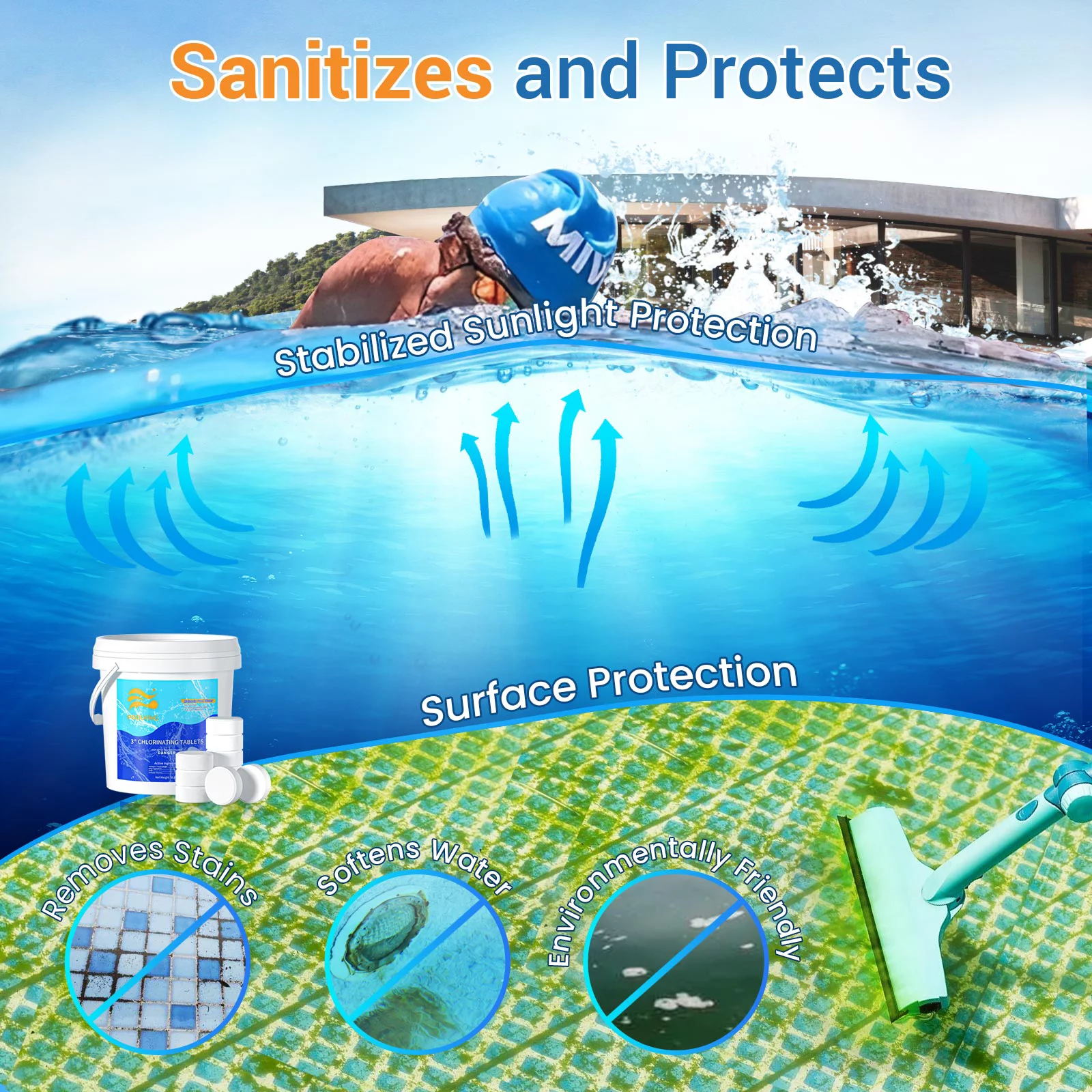 POOLKING Chlorine Tablets 8LB, 3" Inch Individually Wrapped Chlorine Tablets for Pool, Hot Tubs, Spa