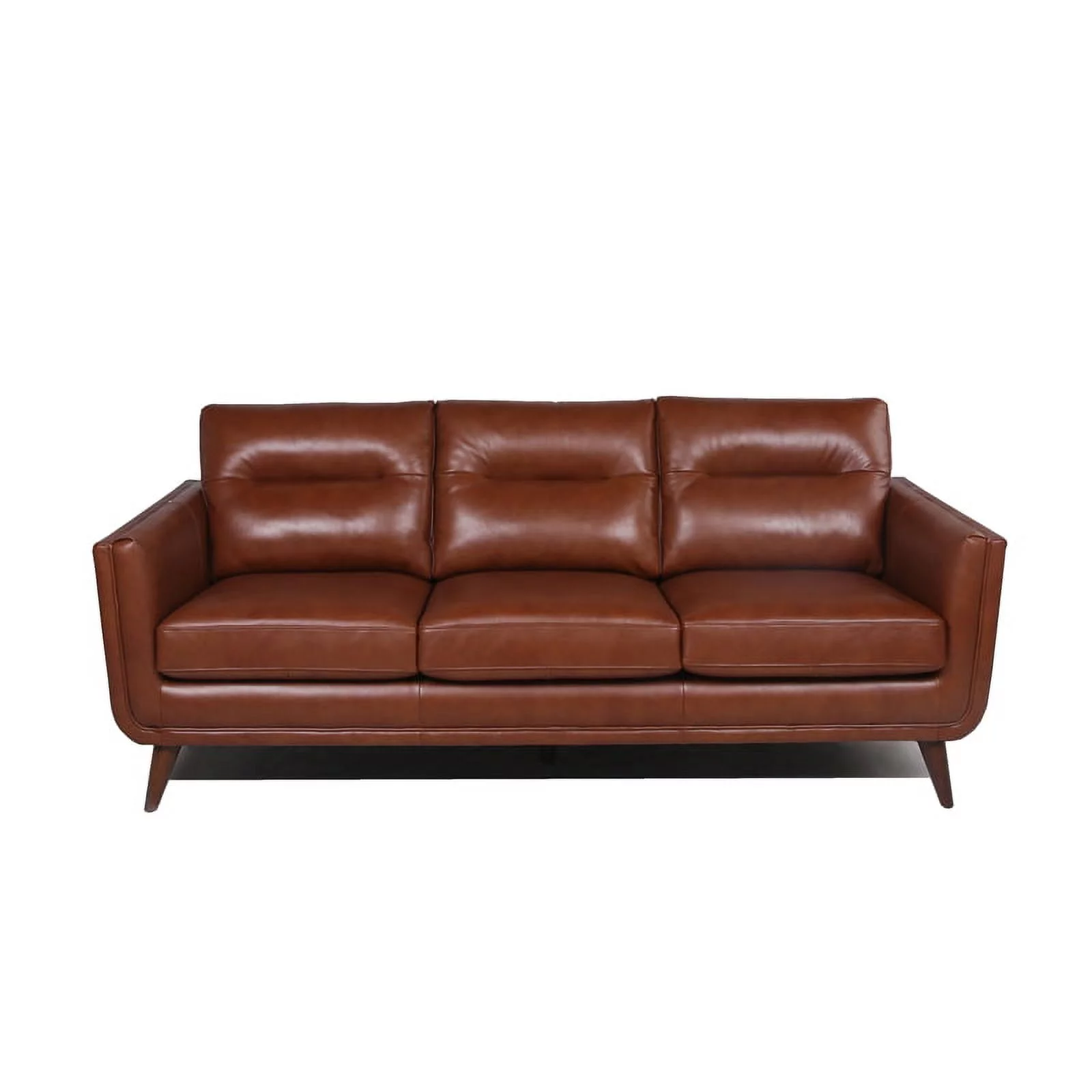 Bowery Hill Mid-Century Leather Sofa in Cobblestone Brown