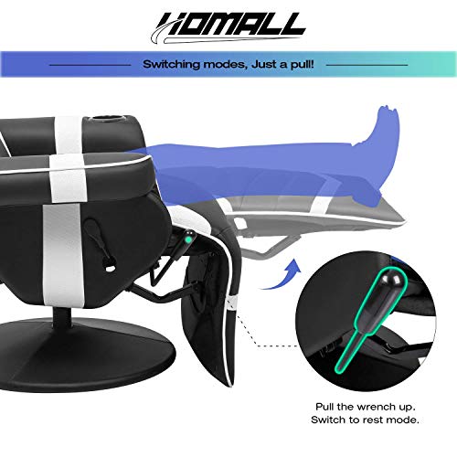 Homall Computer Racing Style Pu Leather Ergonomic Adjusted Reclining Video Gaming Single Sofa Chair with Footrest Headrest and Lumbar Support (Black)