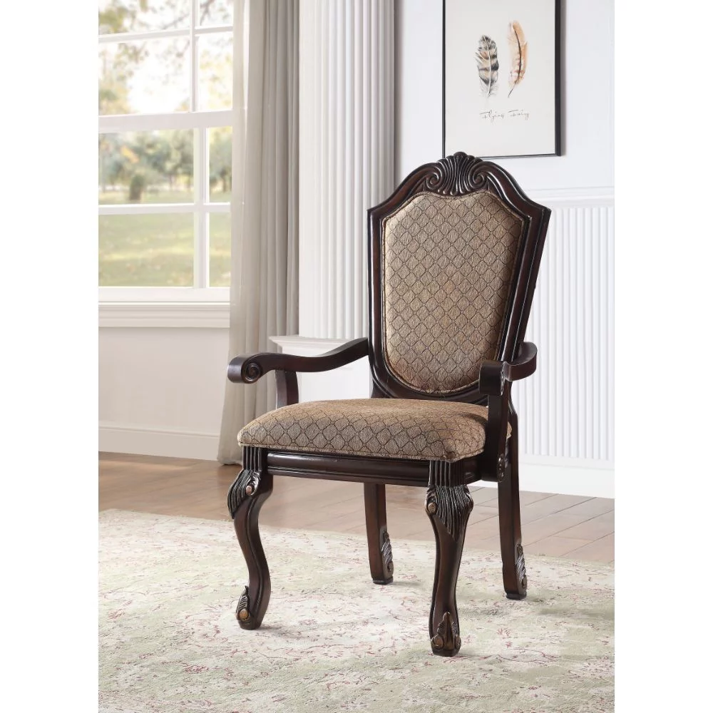 ACME Chateau De Ville Arm Chair in Light Brown and Espresso, Set of 2
